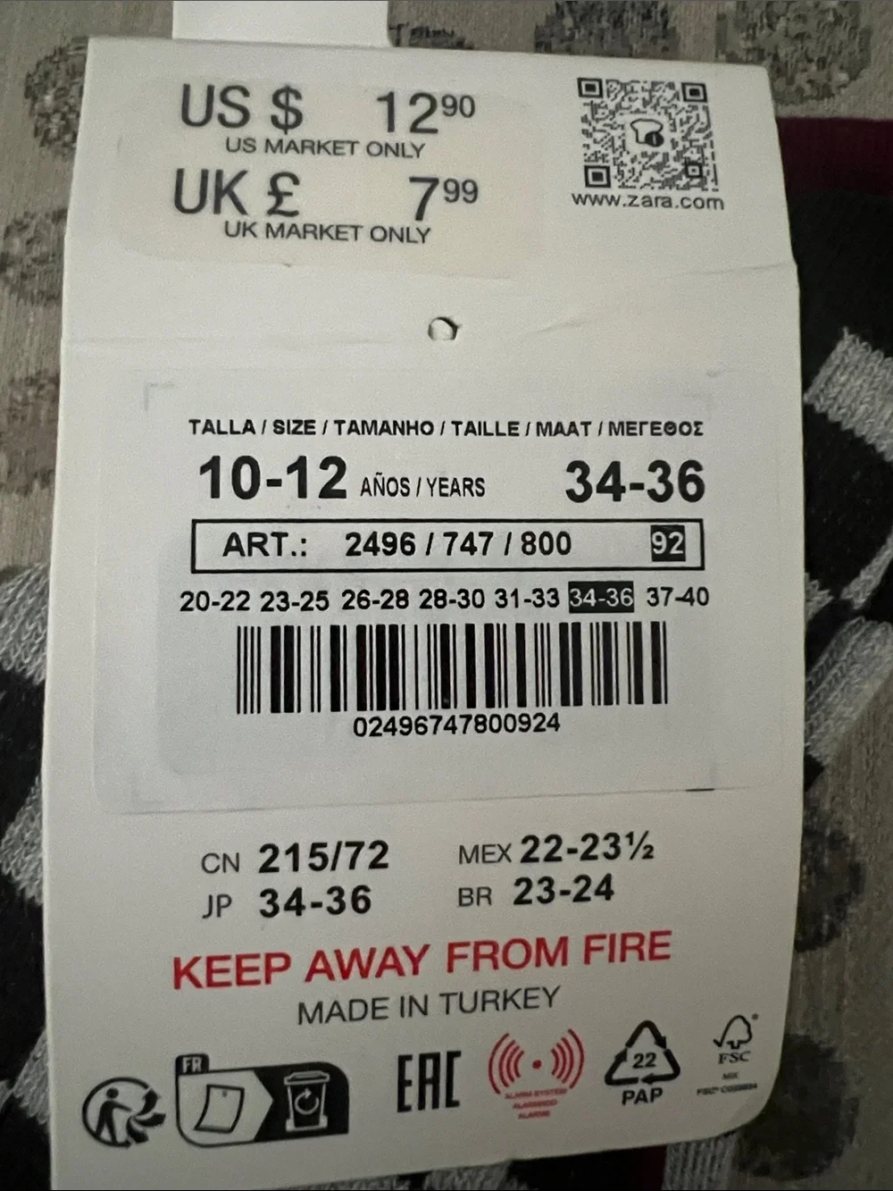 NWT! ZARA Checkerboard High Socks - 3 pack.